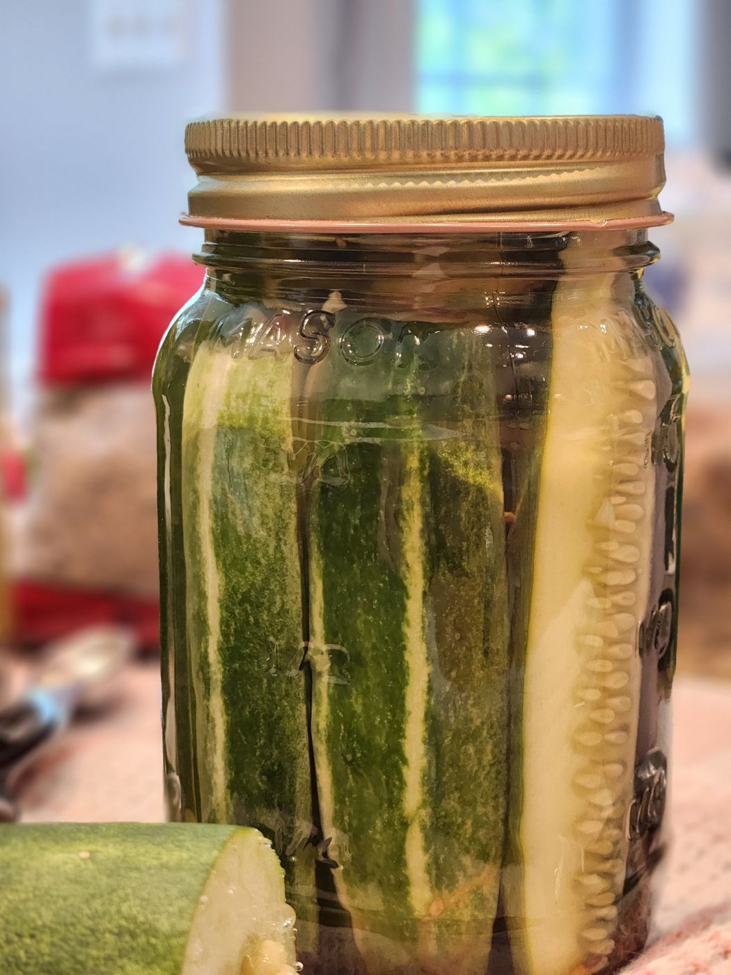 Cucumber spears packed tight for pickling