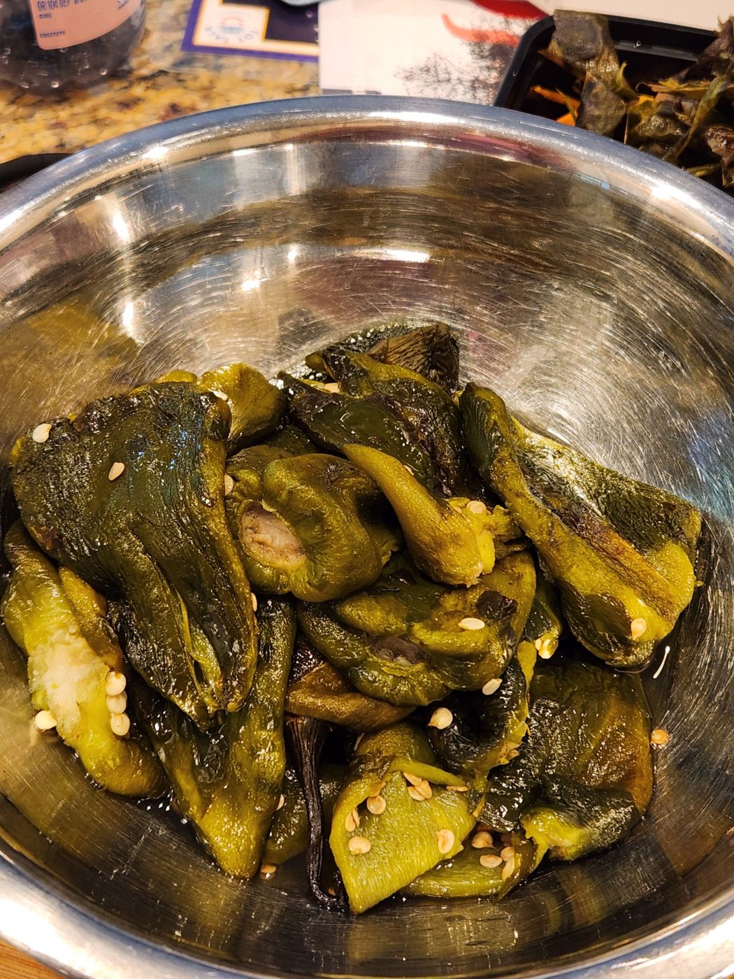 Roasted poblano peppers, the heart of our Corn Salsa