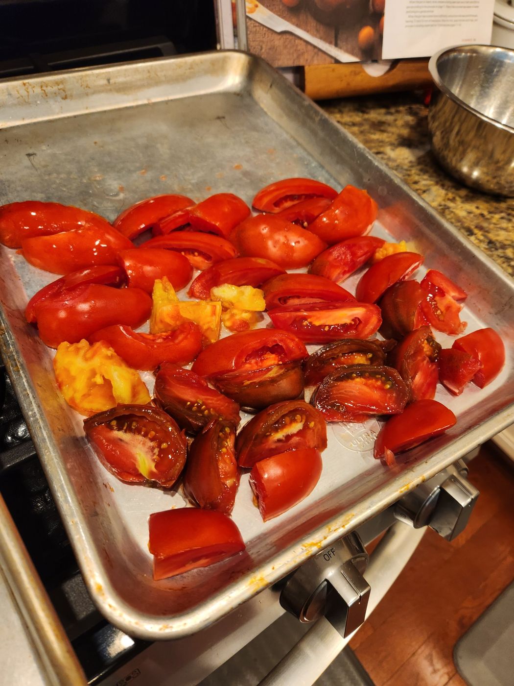 Heirloom tomatoes, cut and ready to go